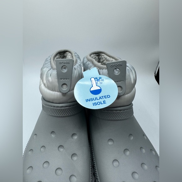 Crocs Boot Women Size 6 Grey White Classic Neo Puff Shorty Ankle Lined Snow NEW - Picture 2 of 7